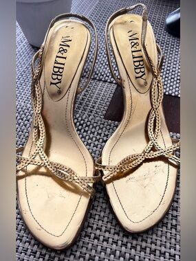 M&Libby Women's Metallic Gold Braided-Strap Heels